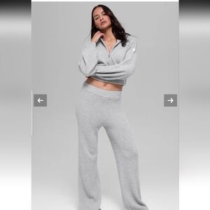 ALO Yoga Light Gray Knit Track Pants , Hoodie & Top